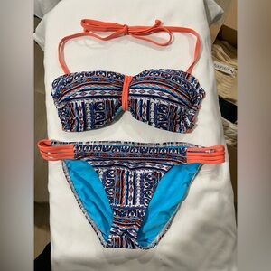 Aqua Blue and Coral Bikini Top